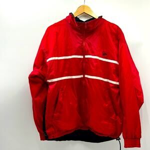 VINTAGE DUNLOP STITCHED LOGO 90s MENS WINDBREAKER JACKET SIZE MEDIUM RED/BLACK